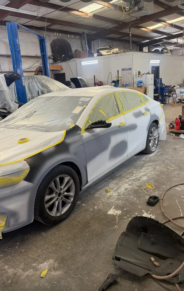 Silver sedan — painting progress — Stop N Go auto body & paint, Stone Mountain GA