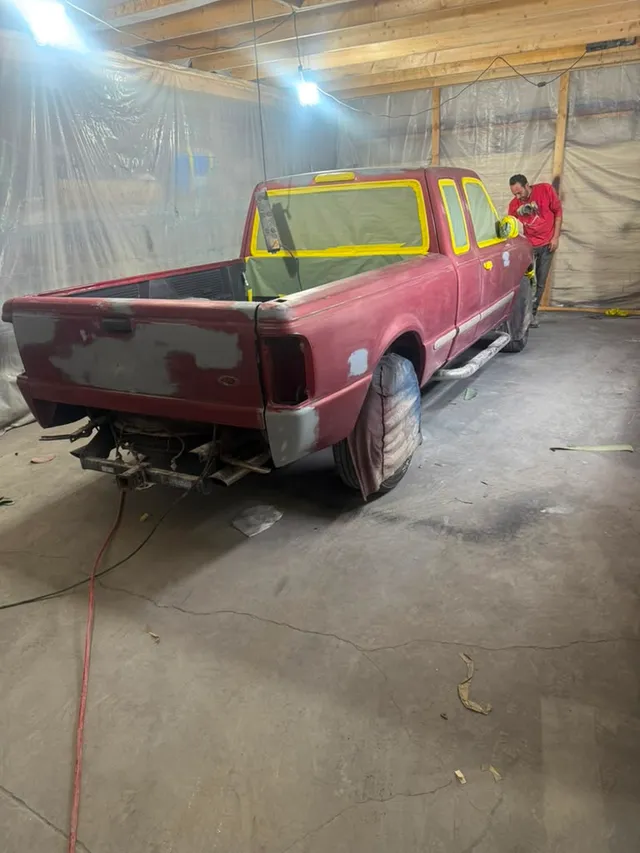 Maroon truck — painting before — Stop N Go auto body & paint, Stone Mountain GA