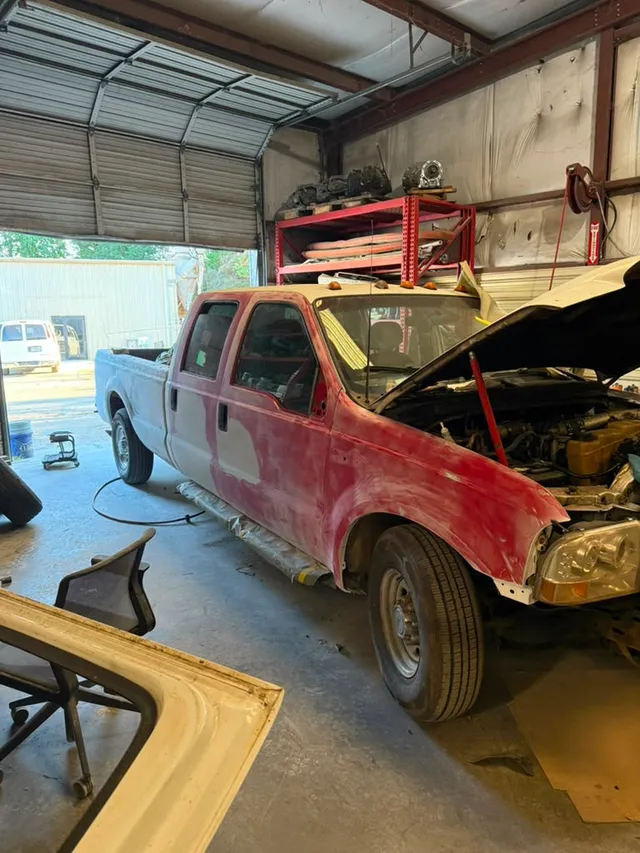 Red truck — painting progress — Stop N Go auto body & paint, Stone Mountain GA