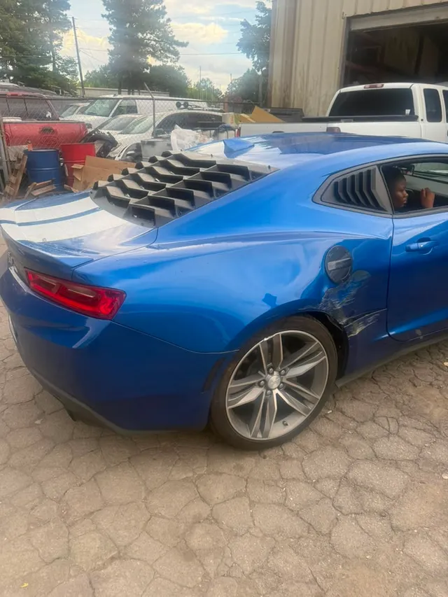 Blue coupe — collision before — Stop N Go auto body & paint, Stone Mountain GA
