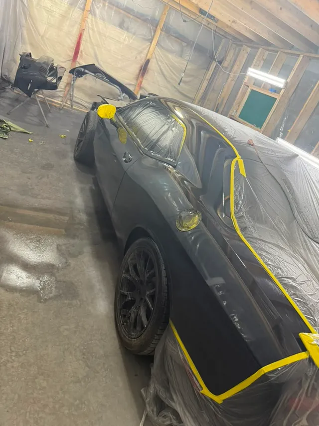 Gray coupe — painting progress — Stop N Go auto body & paint, Stone Mountain GA