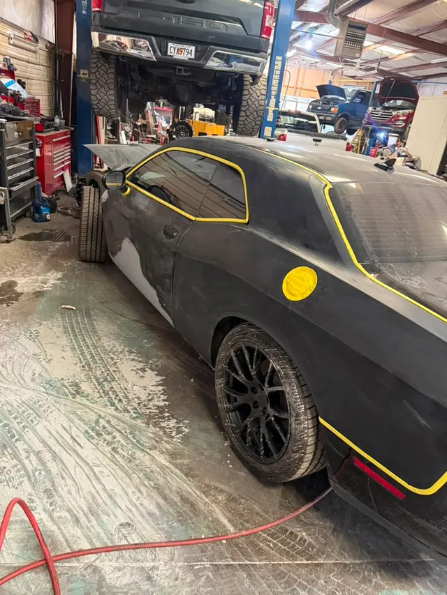 Black coupe — painting progress — Stop N Go auto body & paint, Stone Mountain GA