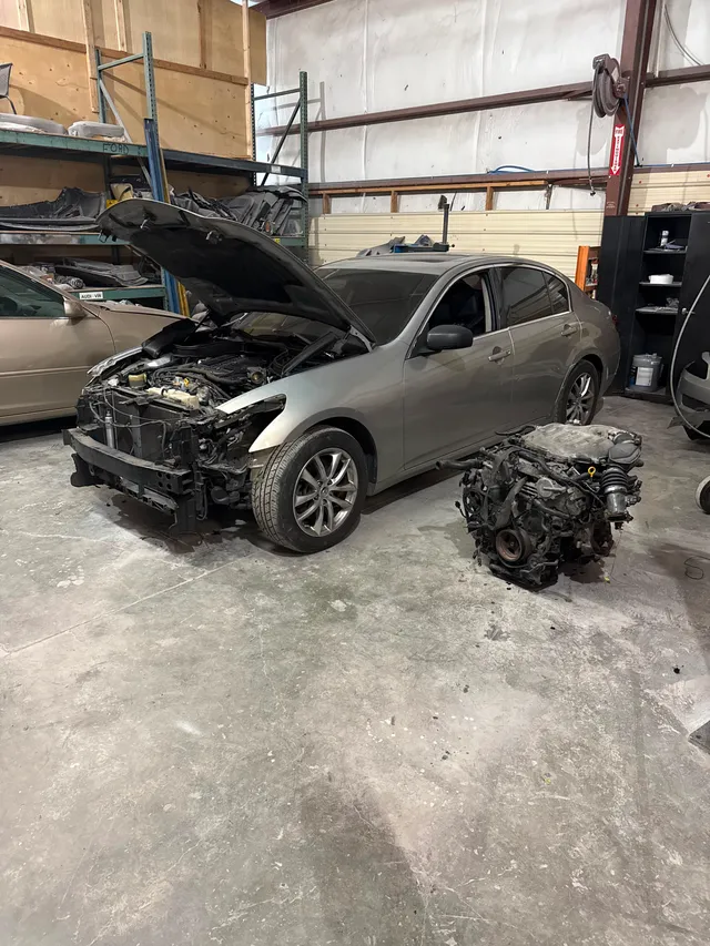 Gray sedan — collision before — Stop N Go auto body & paint, Stone Mountain GA