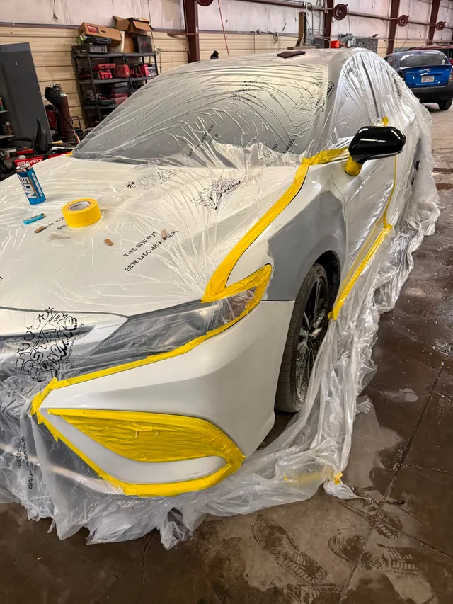 White sedan — painting before — Stop N Go auto body & paint, Stone Mountain GA