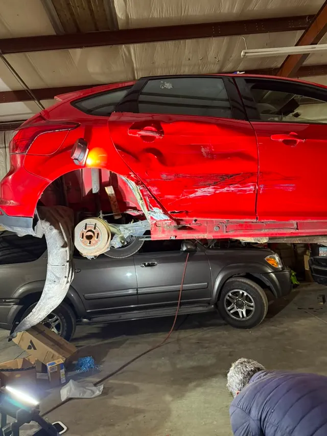 Red suv — collision before — Stop N Go auto body & paint, Stone Mountain GA